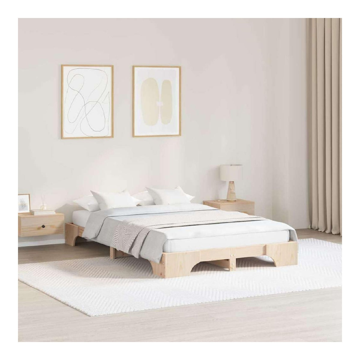 Bettrahmen Natur 120 x 200 cm, Massives Kiefernholz, Robustes Plattformbett, Modernes Schlafzimmermobel, Langlebiges Design fur 2 Personen