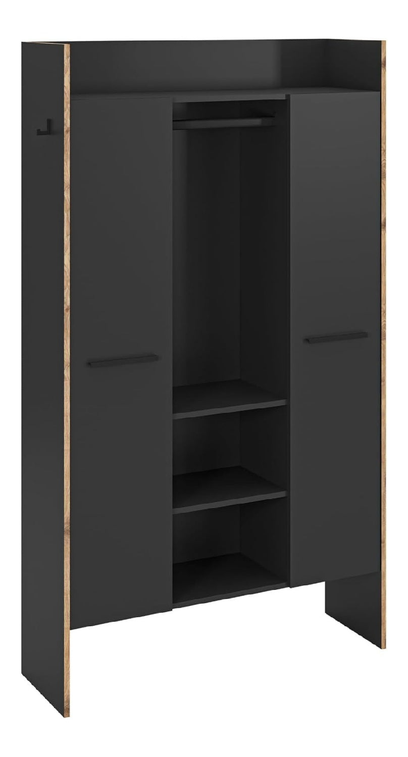xonox.home - Garderobenschrank Bueno ca.105x189x37 cm in Korpus/Front Basalt Melamin und Abs. Nox Oak Nb. - Garderobe Flurschrank Dielenschrank Flurmobel Schrank - zeitlos & funktional