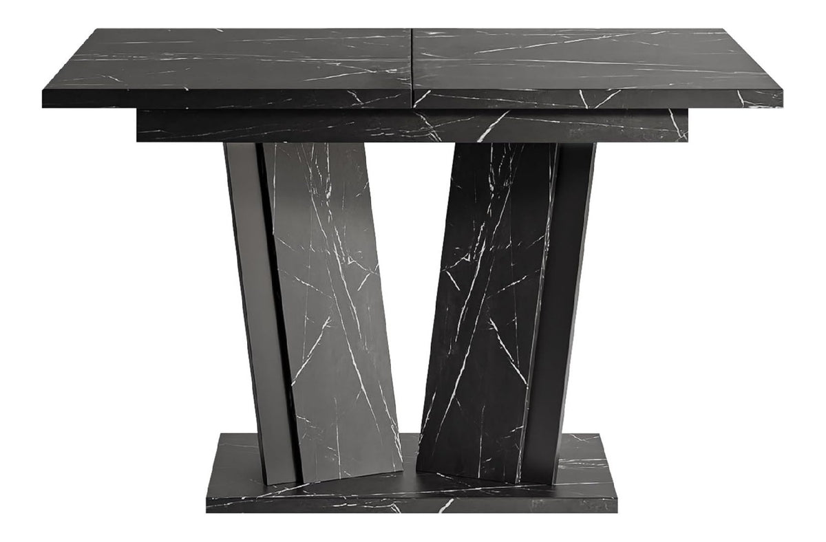 Tisch fur Esszimmer Druztin II, Rechteckiger Esstisch, Praktischer Auszugstisch 120/160, Kuchentisch, Esszimmertisch, Ausziehtisch (Marmor Black Royal/Schwarz)