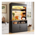 Kuchenschrank Hoher (107x43x184 cm), Vitrine, mit LED-Beleuchtung, Offenes Regal, schwarz