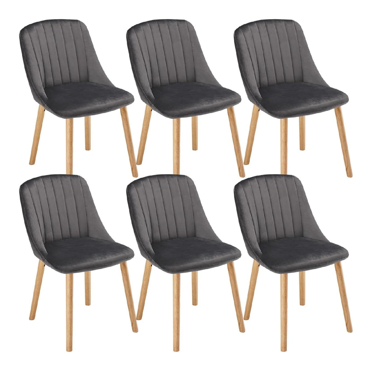 Esszimmerstuhle 6er Set Samt Polsterstuhl Kuchenstuhl Wohnzimmerstuhle mit Ruckenlehne und Massivholz-Beine, Dunkelgrau