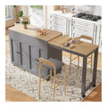 Ausziehbarer Bartisch mit Stauraum 117-180 cm, Kucheninsel Stehtisch mit 6 Ablagefachern, Platzsparender Esstisch fur 4-6 Personen, Multifunktionaler Bistrotisch Raumteiler, Grau