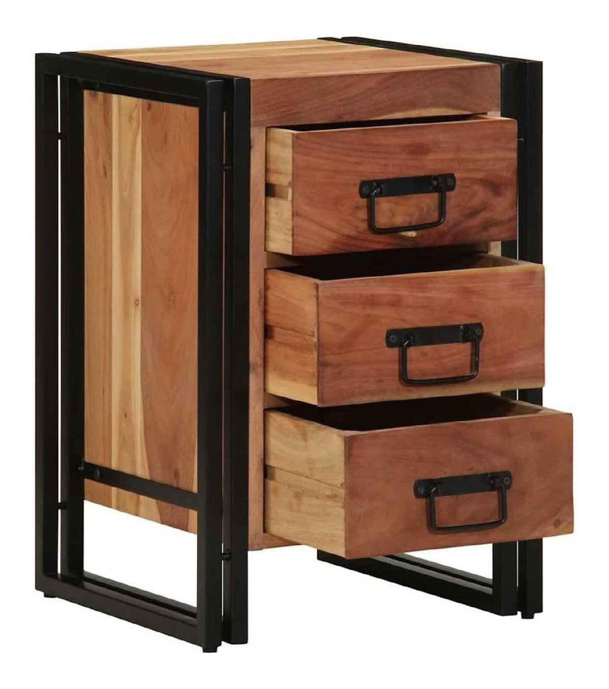 Nachttisch Braun 40x40x59 cm, Massivholz Akazie, Industrieller Stil, mit Schublade, robuster Stahlrahmen, langlebiges Schlafzimmermobel fur Lofts