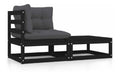 2-teiliges Gartensofa-Set mit Kissen aus massivem Kiefernholz, schwarz, Sofas fur den Au enbereich fur den Garten, Sofa fur Wohnzimmer, Garten, Terrassensofa, Gartenmobel
