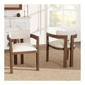 Esszimmerstuhle 2er Set, aus Massivholz mit Armlehnen, Polsterstuhl mit Leinenstoff, modern und bequem, Holzstuhl fur Esszimmer Wohnzimmer Cafe, dunkle Holzfarbe