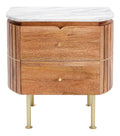 Design Kommode Grace, Braun, 55x51x36 cm, Nachttischschrank, Marmor Deckplatte, Mangoholz, Klein, Schlafzimmer