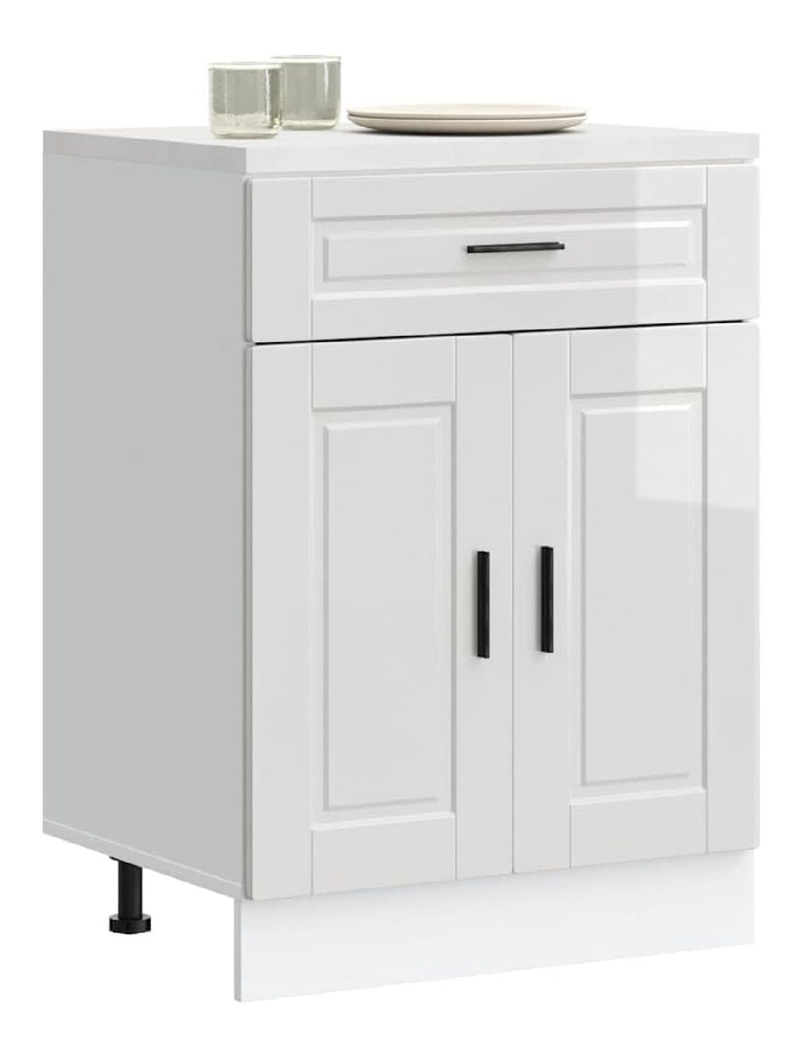 Kuchenunterschrank Porto Hochglanz-Wei Holzwerkstoff vielseitiger Stauraum mit verstellbaren Fu en fur Kuche, Esszimmer, Vorratsschrank, Sideboard, Kommode, Buffet, Hangeschrank