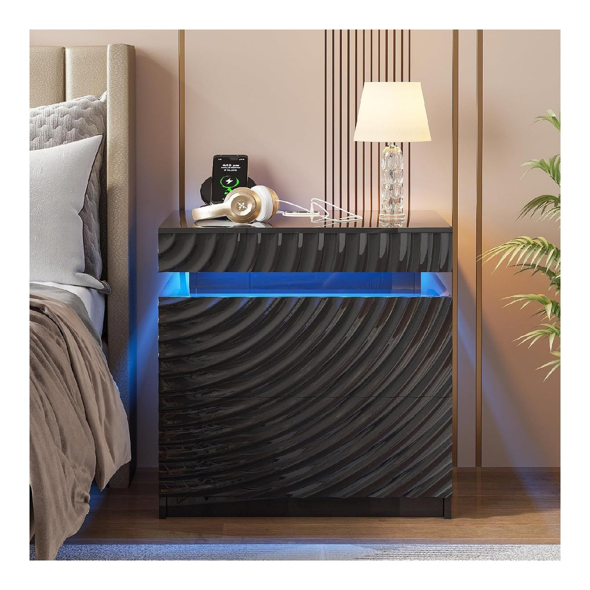 FREDEES Nachttisch mit Ladefunktion & LED-Beleuchtung