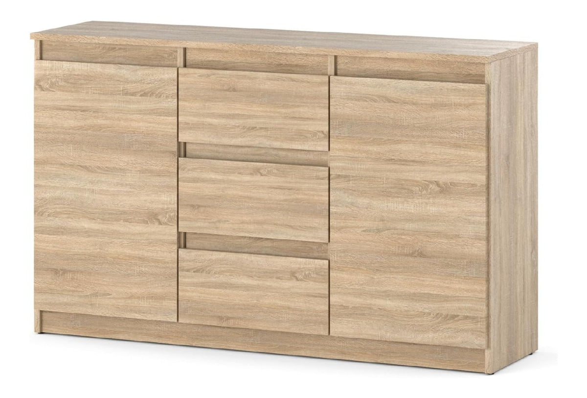 ELVA Kommode 120 cm - 3 Schubladen & 2 Turen, Moderne Wohnzimmer Kommode/Sideboard Look, fur Schlafzimmer, Flur & Wohnzimmer - 120x75x35 cm (Sonoma-Eiche)