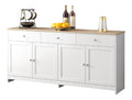 Kommode Landhausstil mit 3 Schubladen und 4 Turen, Wei , 160x37x75 cm, verstellbare Einlegeboden, Holzoptik, Buffet-Schrank fur Wohnzimmer und Esszimmer