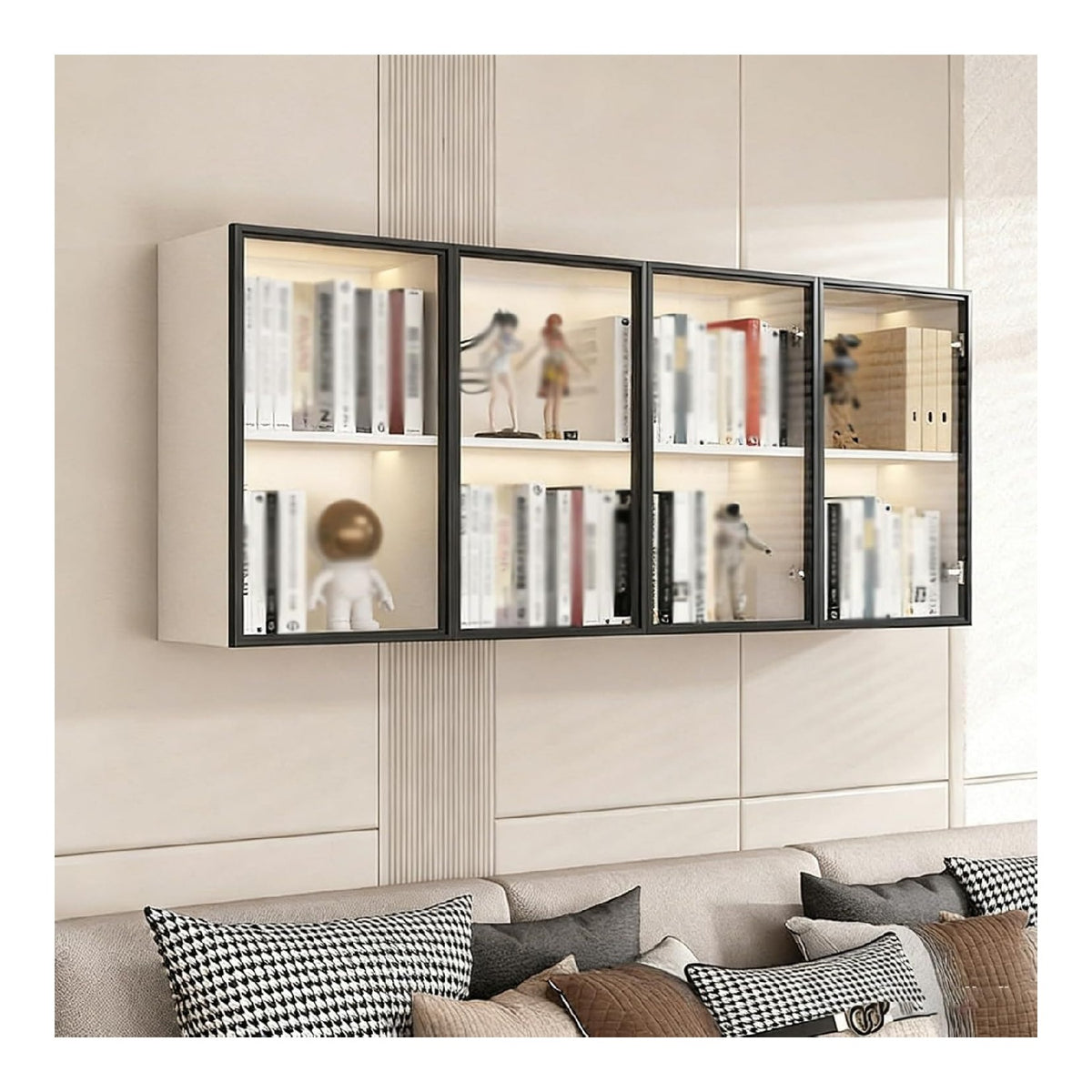 Wandmontierter, handgefertigter Schrank mit Glastur, Bucherregale aus Holz, Wandregal, Kuchenutensilien-Organizer(Double-Layered White,160cm/62.9in)