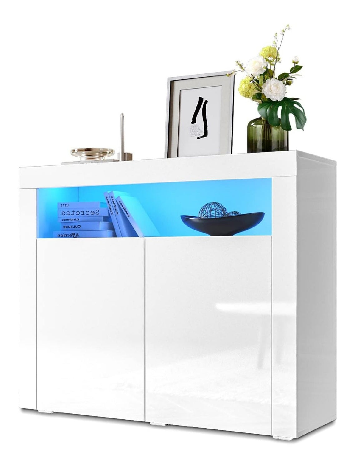 SONNI Kommode mit 2 Tur, LED(16 Farben), 108x40x92cm, Hochglanz, Wei
