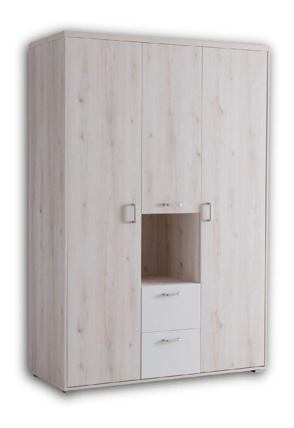 CUBY Eleganter Kleiderschrank Babyzimmer 3-turig - Vielseitiger Drehturenschrank mit viel Stauraum in Aurum Optik & Wei - 133 x 198 x 56 cm (B/H/T)