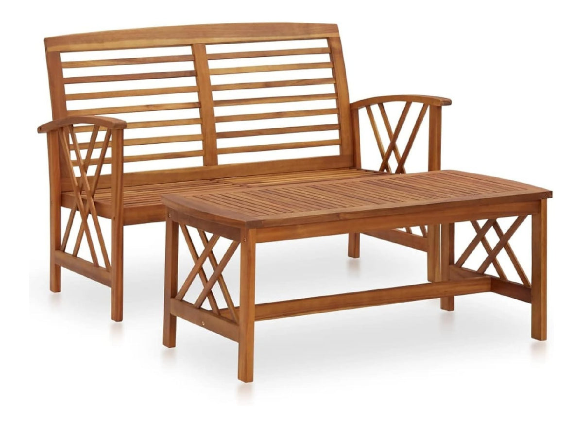 2-teiliges Gartensofa-Set aus massivem Akazienholz, Sofas fur den Au enbereich fur den Garten, Sofa fur Wohnzimmer, Garten, Terrassensofa, Gartenmobel