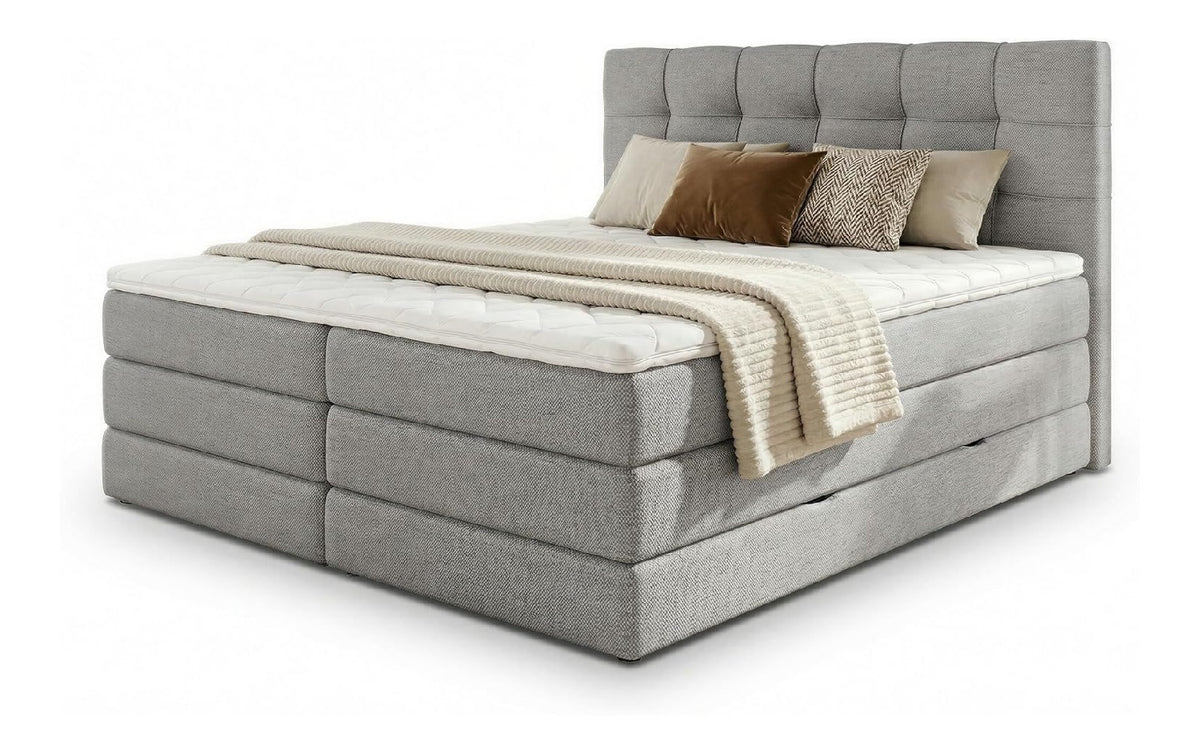 Boxspringbett Best XL mit 2 Bettkasten und Topper, mit Taschenfederkern- und Bonellfederkernmatratze, Doppelbett, Polsterbett aus Webstoff mit Stauraum (Grau (Inari 91), 160 x 200 cm)