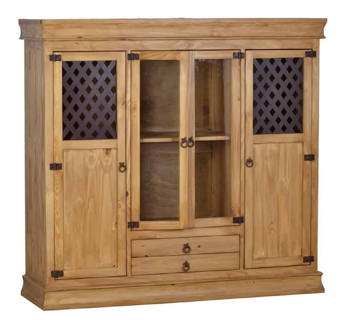 Highboard Mexico Mobel 150x142x45 cm Landhausstil Glas Massivholz Pinie Honig