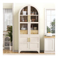 Kuchenschrank mit Schubladen, Landhaus Hochschrank mit 4 Turen & Verstellbaren Regalboden & Riffelglas, Sideboard mit Gewolbter Oberseite, Esszimmer, Wohnzimmer und Kuche, 40x76x180cm, Wei