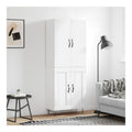 Highboard Weiss 69,5x34x180 cm Holzwerkstoff Stauraumschrank mit Tueren Metallfuessen Fuer Wohnzimmer Esszimmer Stabil