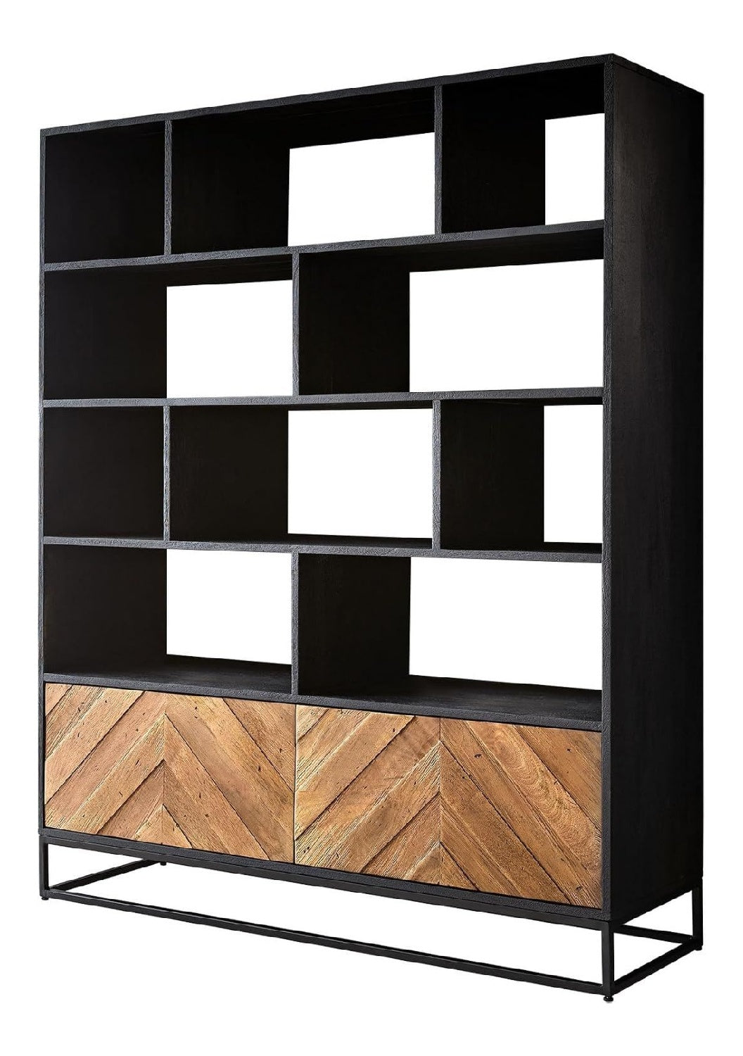 Bucherschrank Famke Mango Teak 120 cm 10 Facher 2 Turen Highboard
