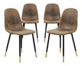 Homy Casa Esszimmerstuhle, 4er-Set, aus Wildlederimitat, skandinavische Kuchenstuhle, fur Esszimmer, Schwarz-Goldfarbene Beine, Braun
