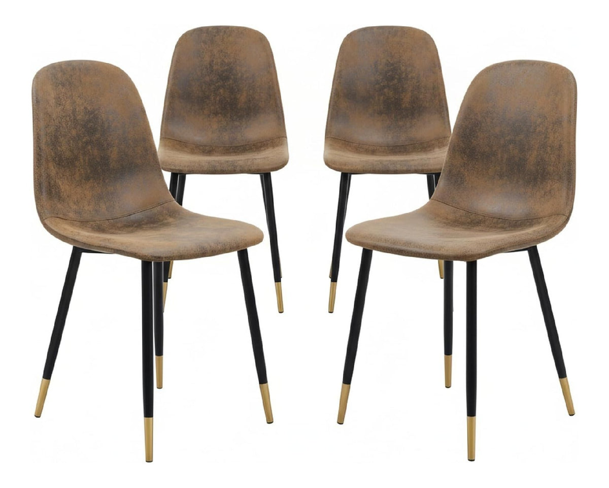 Homy Casa Esszimmerstuhle, 4er-Set, aus Wildlederimitat, skandinavische Kuchenstuhle, fur Esszimmer, Schwarz-Goldfarbene Beine, Braun