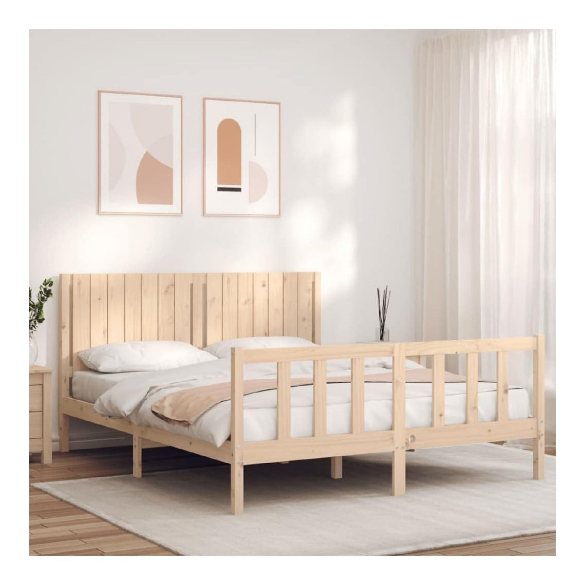 Massivholzbett 160x200 cm, Kiefernholz unbehandelt, Robustes Bettgestell mit Kopfteil, langlebiges Schlafzimmermobel, naturliche Optik fur erholsamen Schlaf