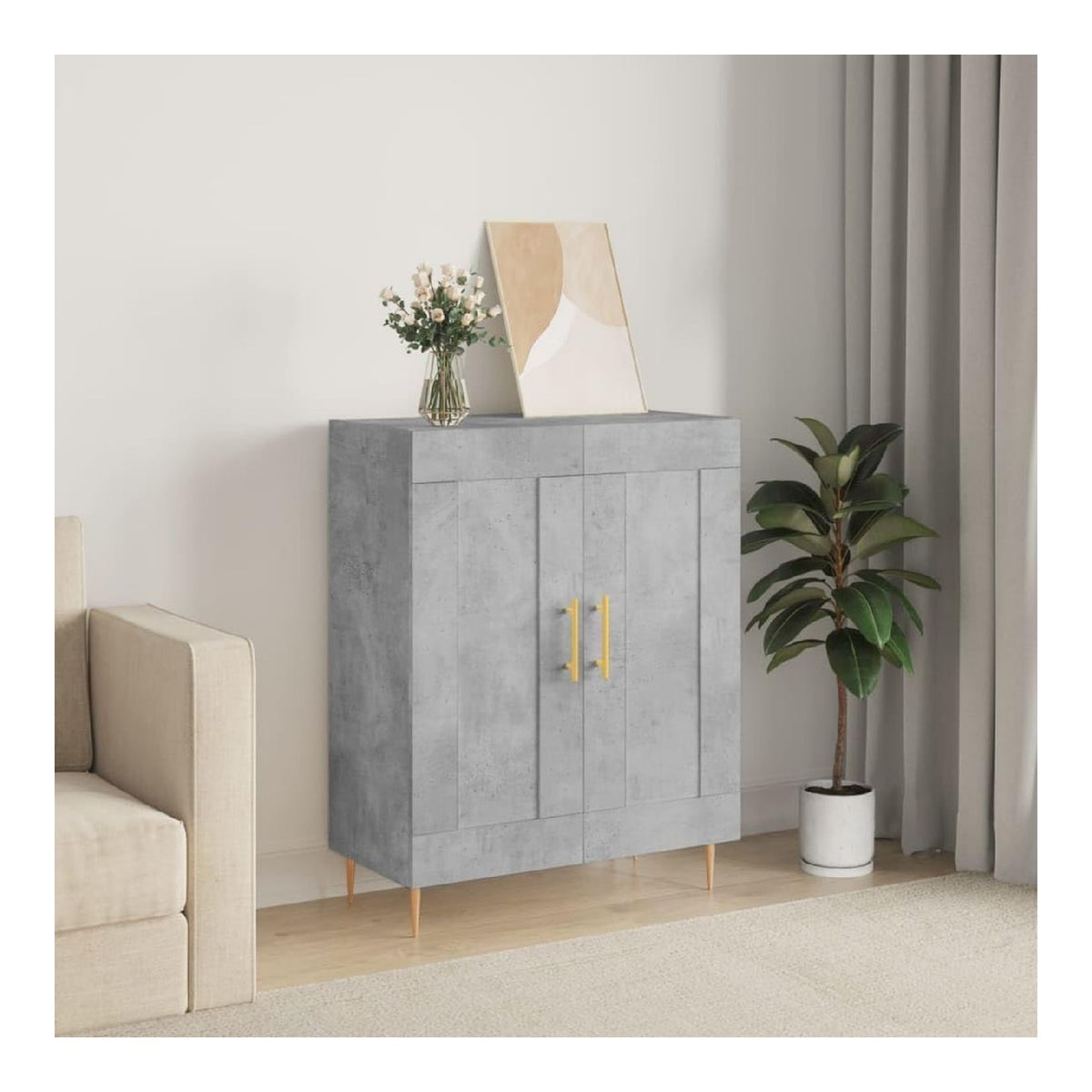 Sideboard Kuchenschrank 69,5x34x90 cm Mehrschichtholz Mehrzweckschrank Buro Einfacher Stil Buffet Esszimmer Schrank Organizer Anzeigefunktion Grau Beton