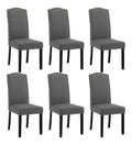 6er Set Esszimmerstuhle, Kuchenstuhl mit hoher Ruckenlehne, Polsterstuhl, Wohnzimmerstuhl, Design Stuhl, mit Massivholzbeinen, gepolstert, Leinen, Dunkelgrau, BH386dgr-6