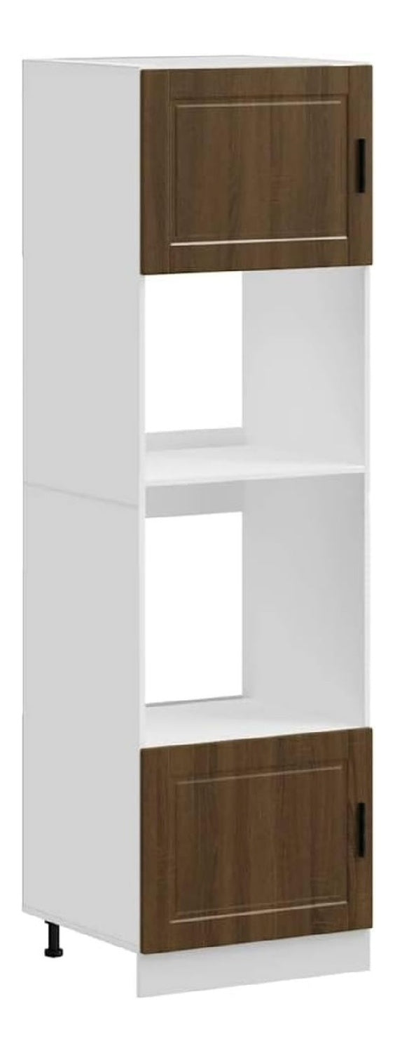 Herdumbauschranke 2 STK Porto Braun Eichen-Optik Holzwerkstoff Kuchenkommode mit verstellbaren Fu en 60 x 57 x 207 cm Stauraum fur Backofen Mikrowelle platzsparend und pflegeleicht