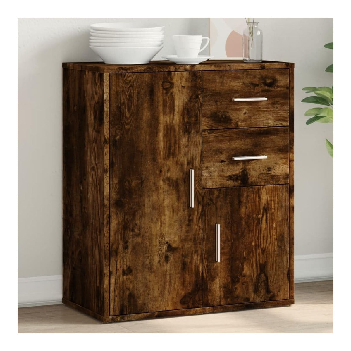 Sideboard Rauchereiche 60x31x70 cm Holzwerkstoff Kommode mit Schubladen fur Wohnzimmer Flur Kuche Stauraum