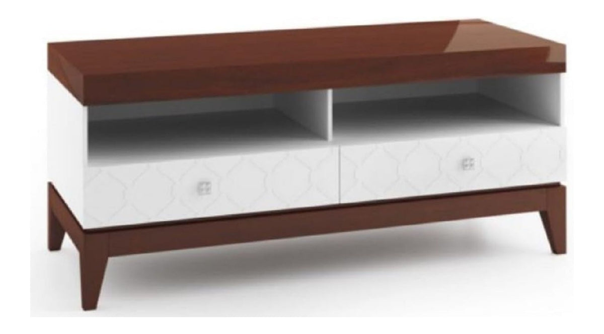Luxus Sideboard mit 2 Schubladen Wei /Hochglanz Braun 111,2 x 45 x H. 49 cm - Wohnzimmermobel