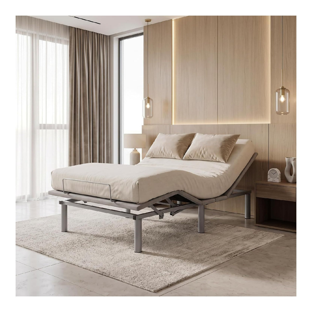 Motorbett 90 x 200 cm mit 2 Motoren, Funkfernbedienung und LED, Grau