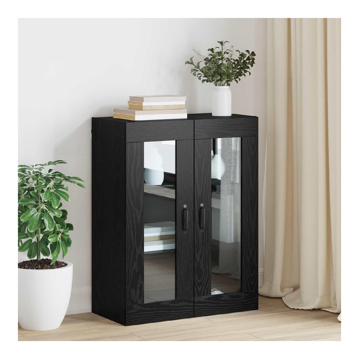 Aufbewahrungsschrank Schwarz Eichen-Optik 69,5 x 34 x 90 cm mit 2 Turen Wandmontierter Kommodenschrank fur Wohnzimmer Kuche Flur Mobel