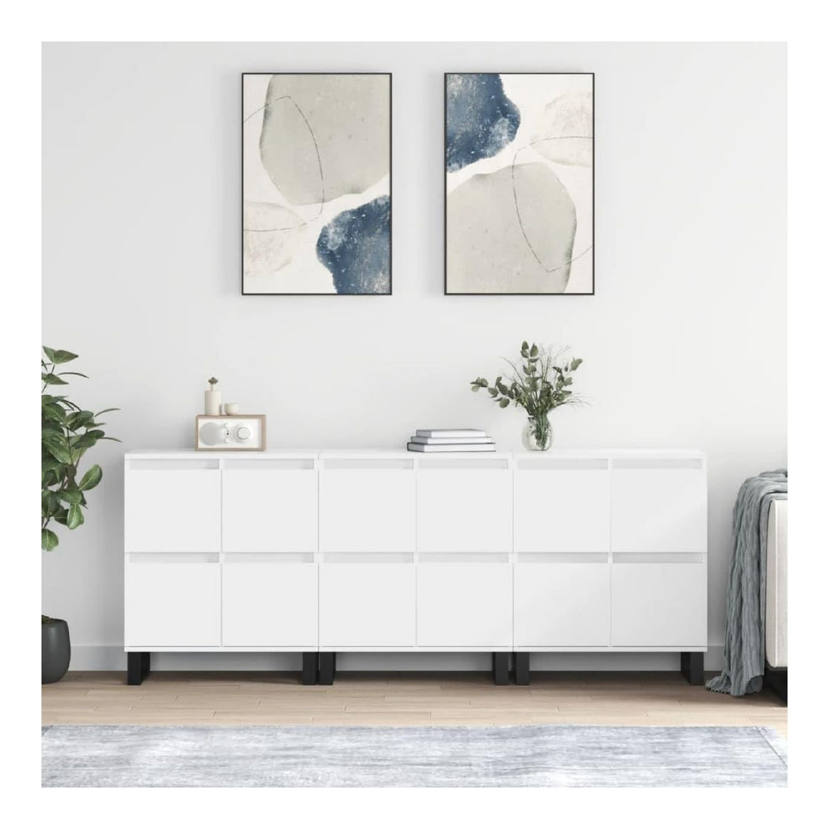 Sideboards 3 STK Wei Holzwerkstoff, Kuchen- und Wohnzimmermobel mit Stauraum, 180x35x70 cm, Buffet Schrank fur Kuche und Esszimmer, stabil und feuchtigkeitsbestandig