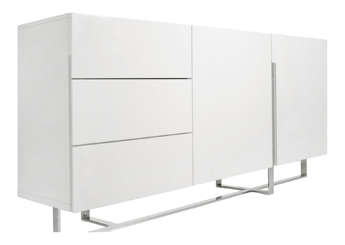 Angel Cerda Anrichte aus wei lackiertem Holz mit verchromten Stahlbeinen, modern und hell, Sideboard, gro es Fassungsvermogen, 180 x 42 x 85 cm