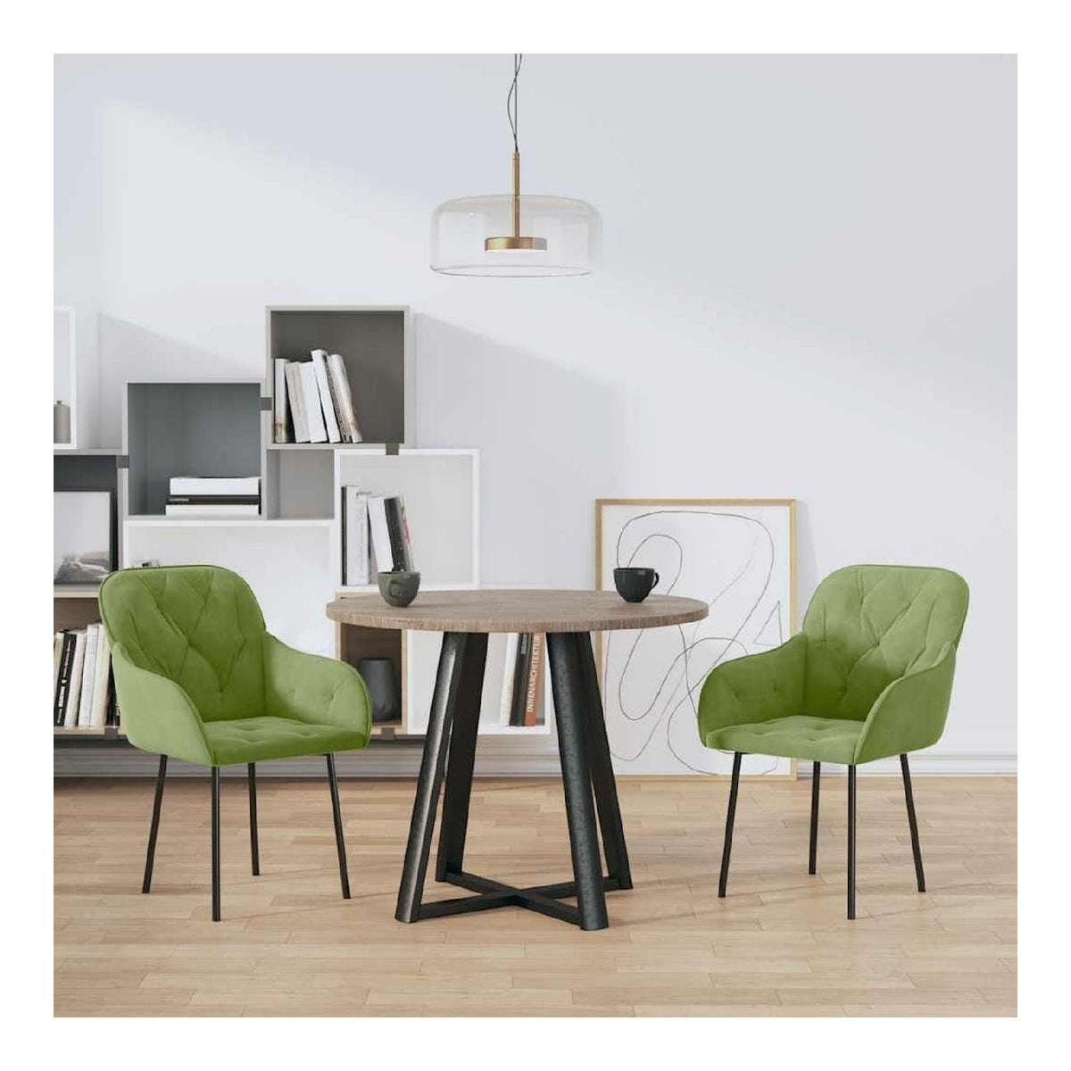 Esszimmerstuhle 2 STK hellgrun Samt mit Polsterung Metallrahmen 57x61x80 cm Kuchenstuhl gepolstert mit Ruckenlehne und Armlehne fur Esszimmer Wohnzimmer modern