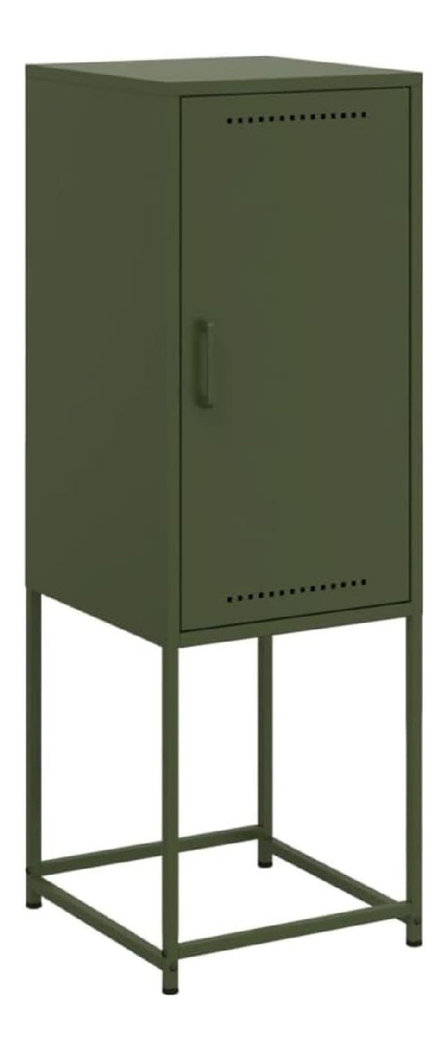 Highboard Olivgrun 36x39x107 cm - Robuster Metallschrank im Industrie-Stil aus Stahl - Vielseitiger Lagerschrank mit 2 Fachern fur Wohnzimmer, Schlafzimmer und Buro