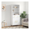 Highboard Weiss 69,5x34x180 cm Holzwerkstoff Schrank mit Tueren Wohnzimmer Schrank Aufbewahrungsschrank mit Metallfuessen stabil Moderne Kommode