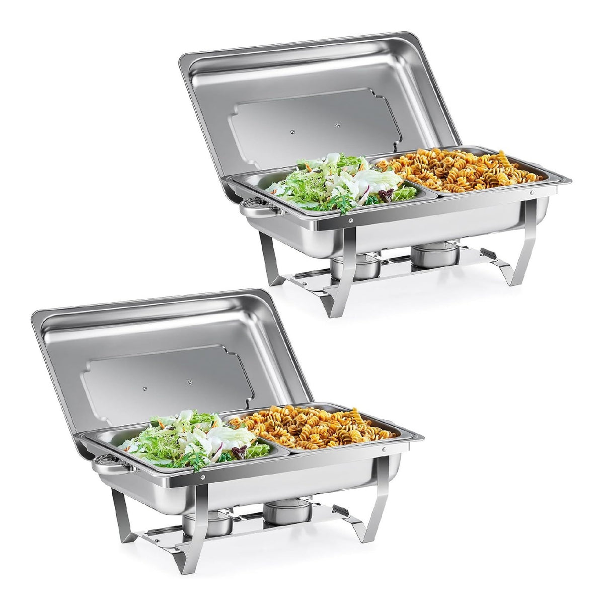 Wilprep Chafing Dish Edelstahl Buffet-Set Warmhaltebehalter Speisenwarmer Warmebehalter Rechaud fur Catering, Buffet und Party (2 Set 1/2+1/2 GN -Behalter)