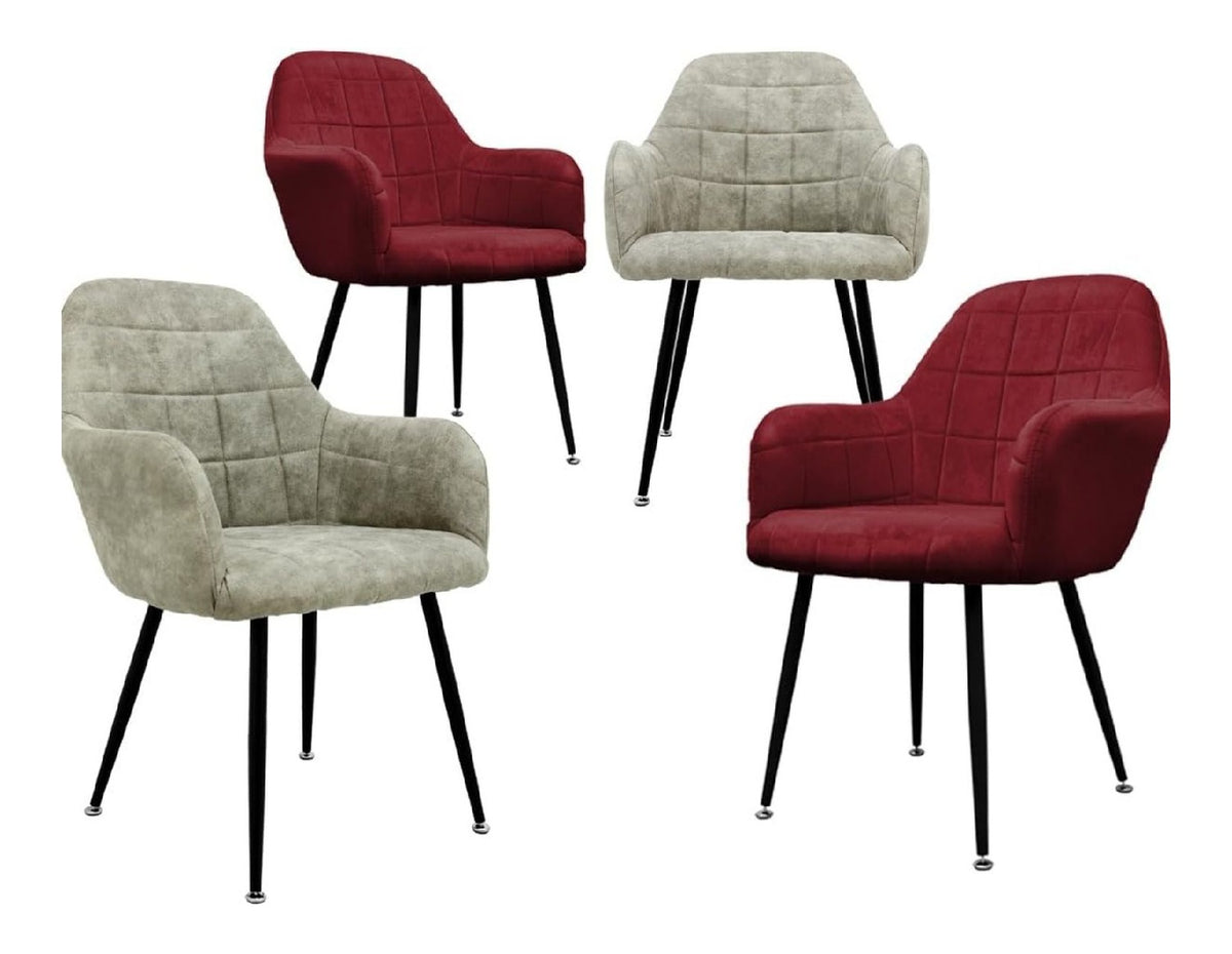 ECD Germany 4er Set Esszimmerstuhle Esszimmerstuhl mit Rucken- und Armlehnen 2X Bordeaux 2X Olive, Samt/Microleder, Stahlgestell, Kuchenstuhle Kuchenstuhl Wohnzimmerstuhl Polsterstuhl Design Stuhl