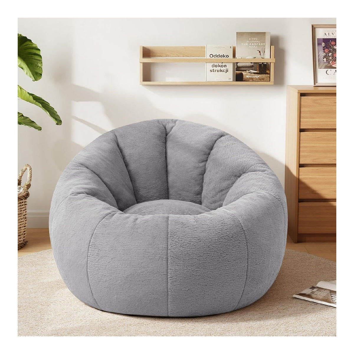 Sitzsack-Stuhl fur Erwachsene, weicher Plusch, riesiger Sitzsack, Couch, geschredderte Schaumstofffullung, bequemes Bodenakzentsofa, perfekt fur Wohnzimmer, Schlafzimmer, Grau
