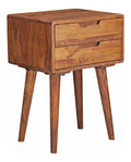 Wohnling Nachtkonsole 47x36x66 cm Sheesham Massivholz, 2 Schubladen
