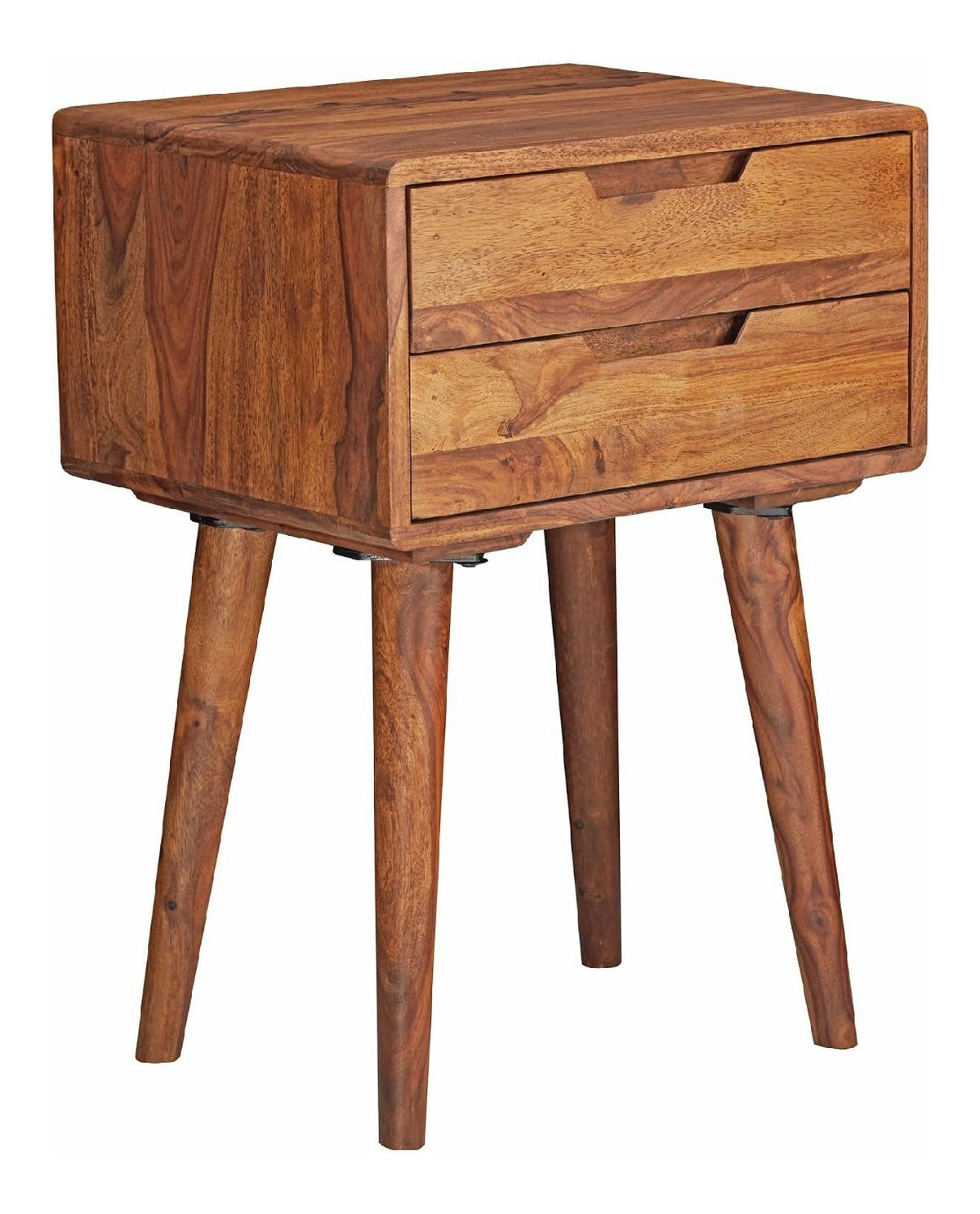 Wohnling Nachtkonsole 47x36x66 cm Sheesham Massivholz, 2 Schubladen