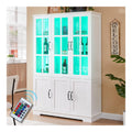 LUXOAK 180 cm Buffetschrank mit LED, 6 Turen, Vitrinenschrank, Wei