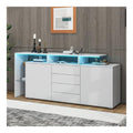Modernes Sideboard mit LED-Beleuchtung, 160 cm Kommode fur Wohnzimmer & Kuche, Mehrzweck Aufbewahrungsschrank mit Schubladen, Glastur & USB-Stromversorgung - Ideal fur Wohnzimmer oder Esszimmer