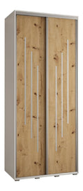 MEBLE KRYSPOL Cannes 8 Moderner Schrank mit 2 Schiebeturen mit Stange, Regale - Aufbewahrungsschrank fur Schlafzimmer, Wohnzimmer - 205,2x100x45 cm - Wei Artisan Silber
