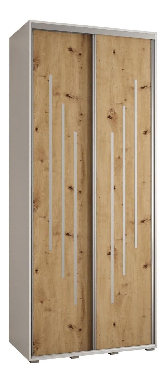 MEBLE KRYSPOL Cannes 8 Moderner Schrank mit 2 Schiebeturen mit Stange, Regale - Aufbewahrungsschrank fur Schlafzimmer, Wohnzimmer - 205,2x100x45 cm - Wei Artisan Silber