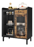 GAOMON Modernes Buffet-Sideboard Kuche Aufbewahrungsschrank mit Regalen und Glasturen Metall Buffetschrank mit Schubladen Kaffeebar Bodenschrank Schrank fur Esszimmer Schwarz