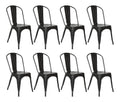Supfine 8er Set Esszimmerstuhl aus Metall Eisen Bistrostuhl mit Ruckenlehne, Stapelbare Kuchenstuhle mit Ruckenlehne, Industry-Design, bis 150kg Belastbar (8, Schwarz)