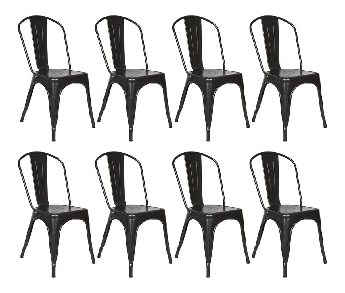 Supfine 8er Set Esszimmerstuhl aus Metall Eisen Bistrostuhl mit Ruckenlehne, Stapelbare Kuchenstuhle mit Ruckenlehne, Industry-Design, bis 150kg Belastbar (8, Schwarz)